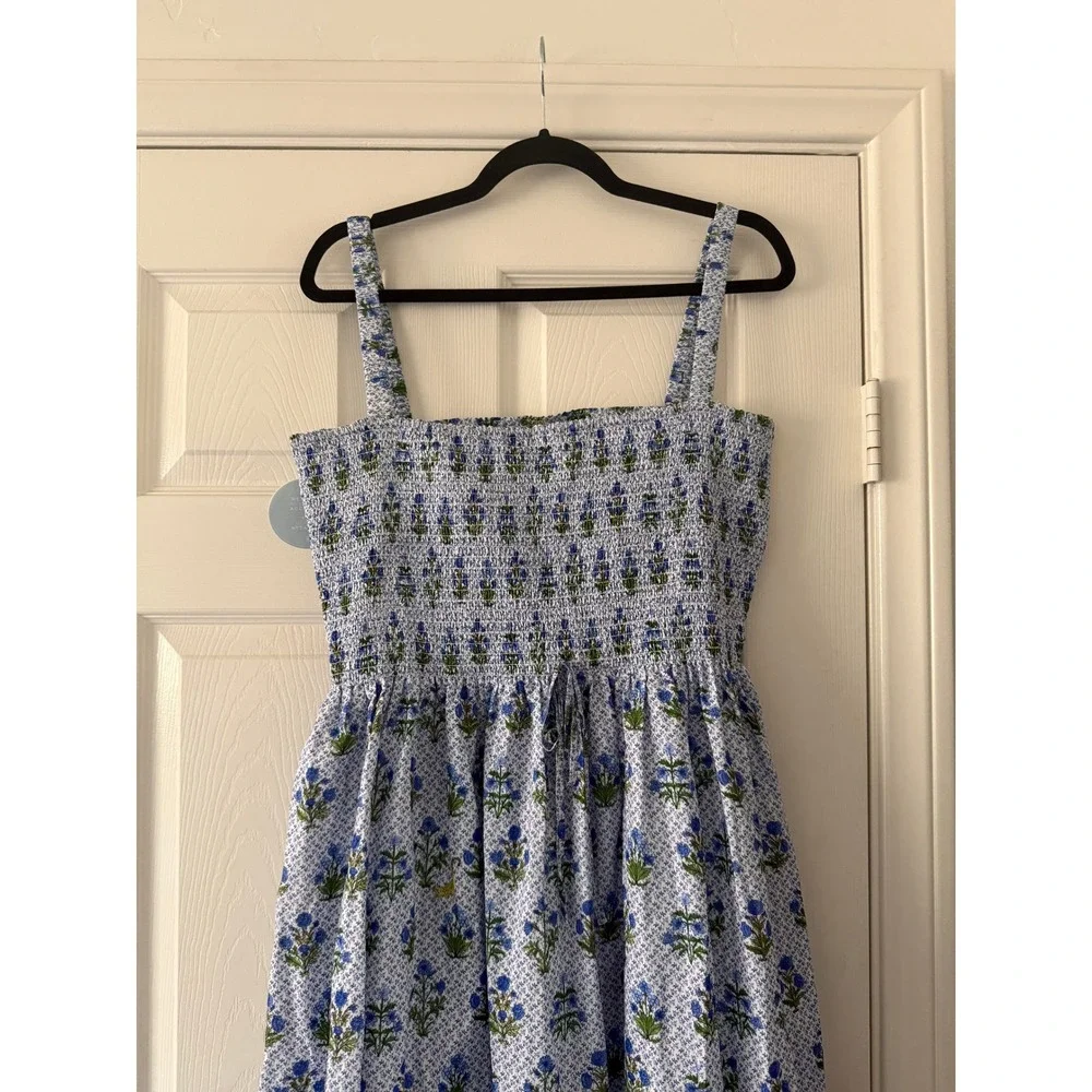 hill house the anita nap dress blue block floral print, women size large